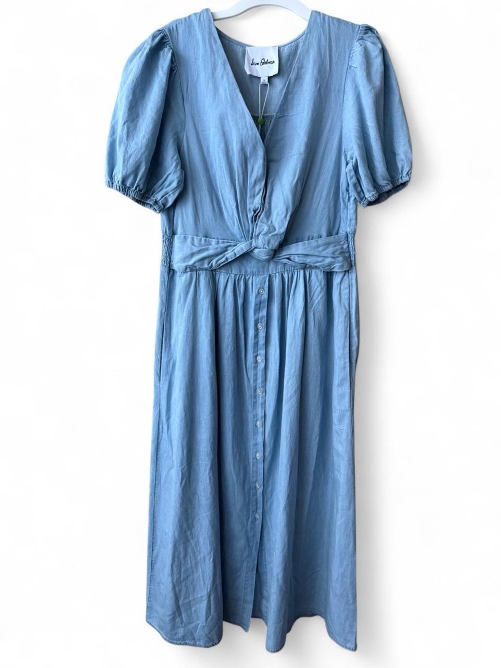 Sam Edelman Light Blue Puff-Sleeve Button-Front Midi Dress